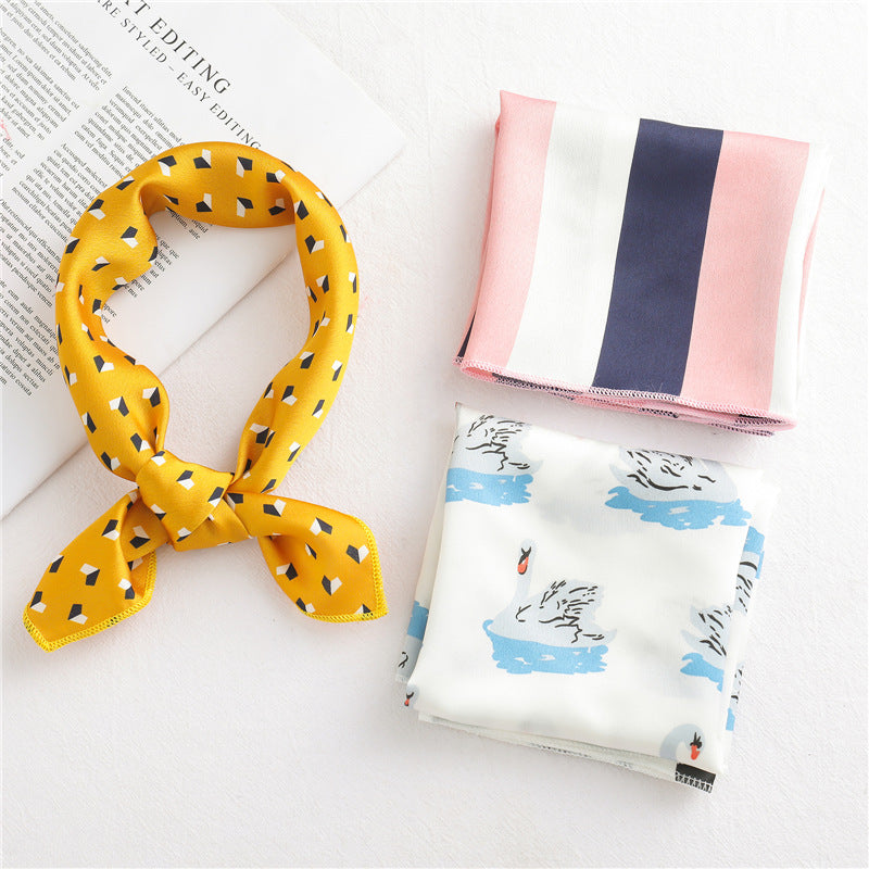 Leopard And Polka Dots Polyester Silk Scarf, Stylish Kerchief Bandana For Autumn And Winter