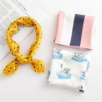 Leopard And Polka Dots Polyester Silk Scarf, Stylish Kerchief Bandana For Autumn And Winter