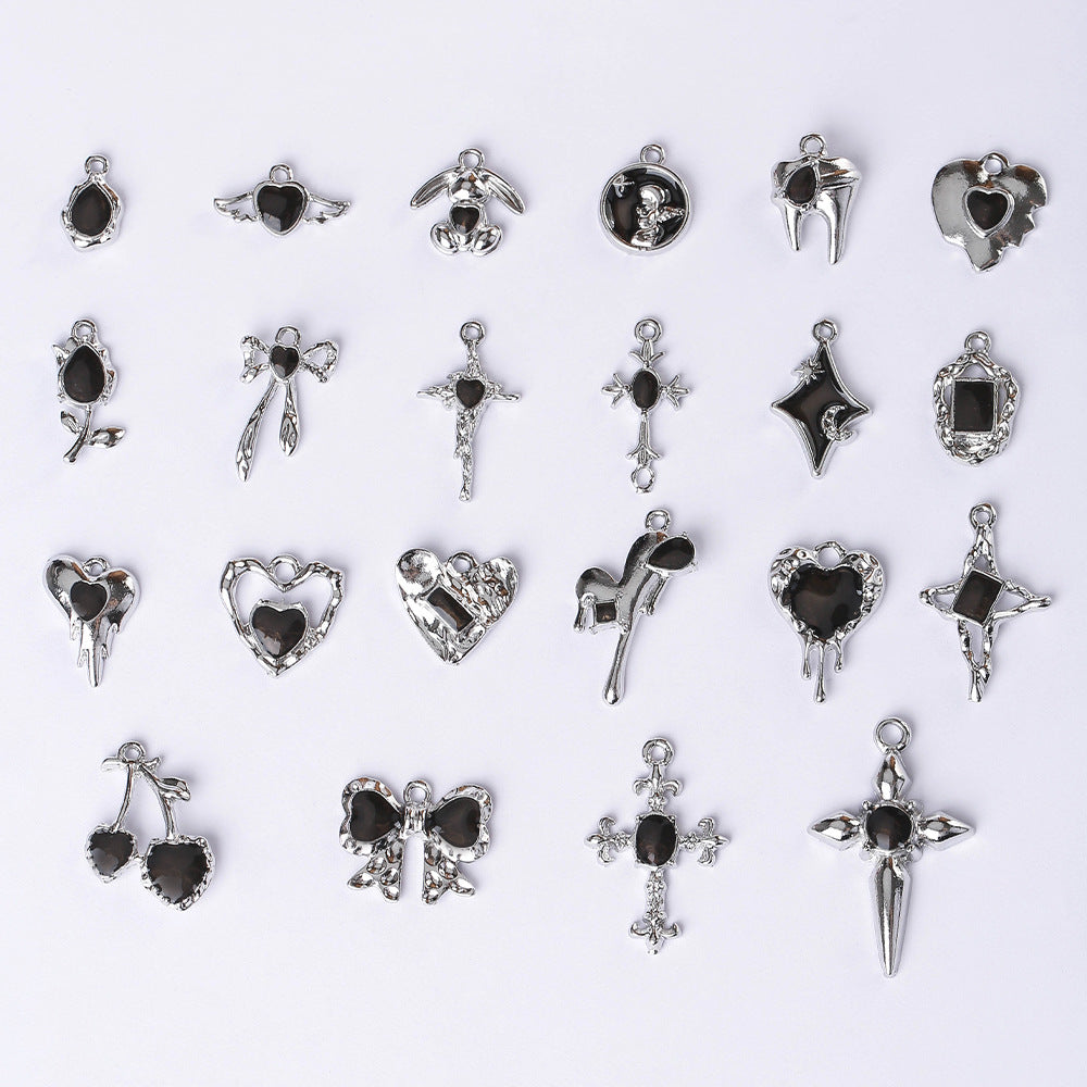 Dark Series Vintage Heart-shaped Cross Bow Pendant Necklace Earrings Zinc Alloy DIY Jewelry Accessories Black And Red