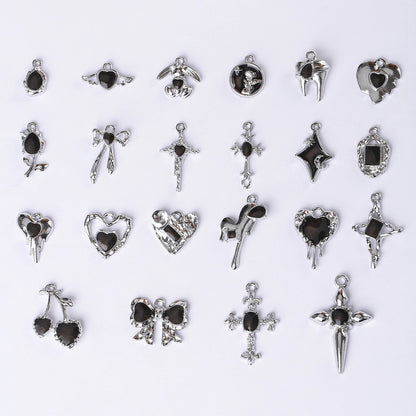 Dark Series Vintage Heart-shaped Cross Bow Pendant Necklace Earrings Zinc Alloy DIY Jewelry Accessories Black And Red