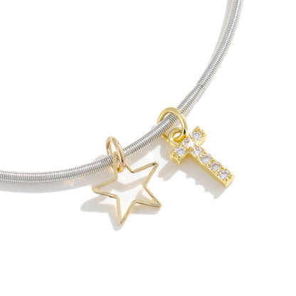 Pentagram Couple Wristband For Him And Her In 304 Stainless Steel With 18K Real Gold Plated And Zircon Inlay, Featuring Tube Chain