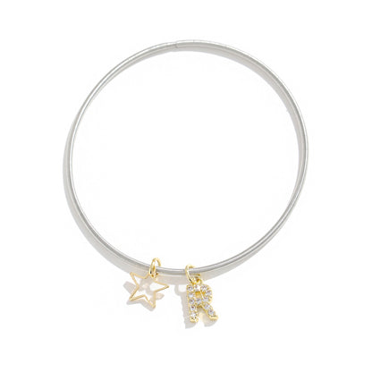 Pentagram Couple Wristband For Him And Her In 304 Stainless Steel With 18K Real Gold Plated And Zircon Inlay, Featuring Tube Chain