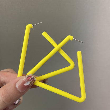 Exaggerated Geometric Large Earrings For Women In Yellow And Green Acrylic With Stoving Varnish Finish