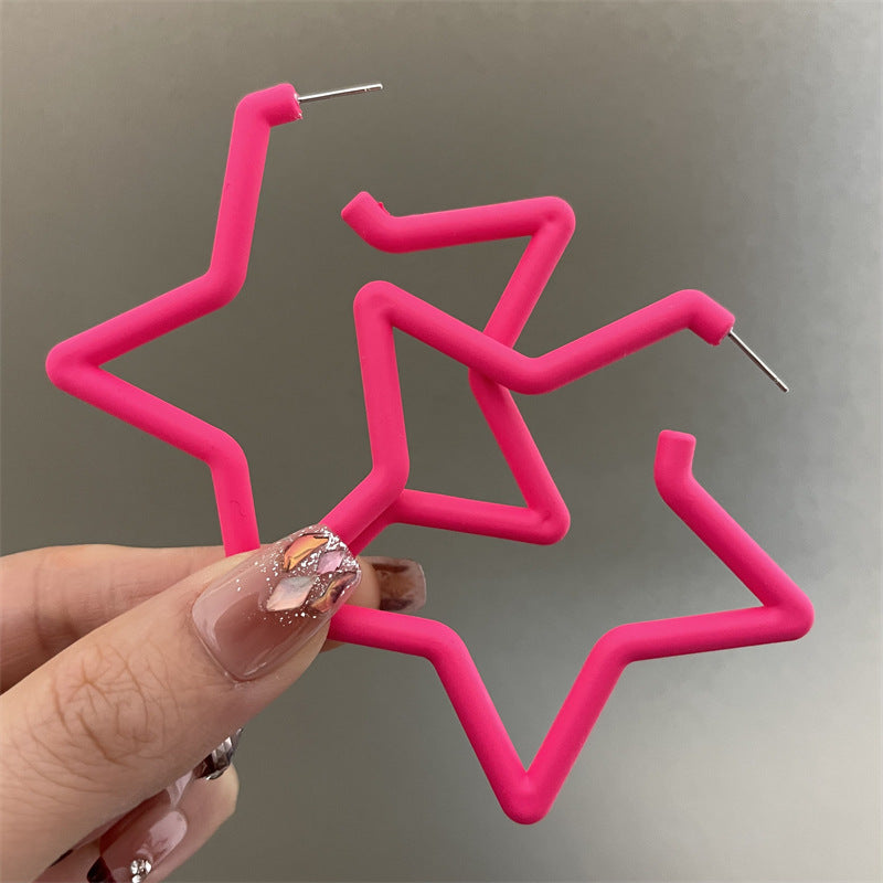 Pentagram Earrings For Women In Exaggerated Style With Acrylic Material And Stoving Varnish Finish, Available In Colour