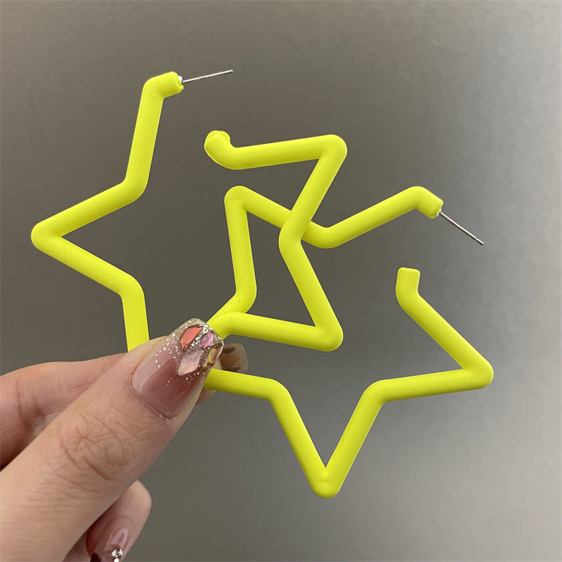 Pentagram Earrings For Women In Exaggerated Style With Acrylic Material And Stoving Varnish Finish, Available In Colour