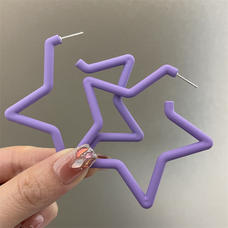 Pentagram Earrings For Women In Exaggerated Style With Acrylic Material And Stoving Varnish Finish, Available In Colour