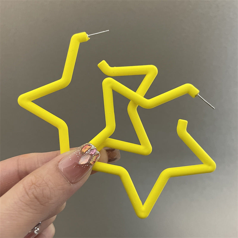 Pentagram Earrings For Women In Exaggerated Style With Acrylic Material And Stoving Varnish Finish, Available In Colour