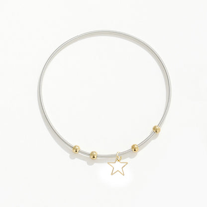 Pentagram Couple Wristband For Him And Her In 304 Stainless Steel With 18K Real Gold Plated And Zircon Inlay, Featuring Tube Chain