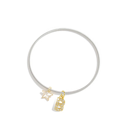 Pentagram Couple Wristband For Him And Her In 304 Stainless Steel With 18K Real Gold Plated And Zircon Inlay, Featuring Tube Chain