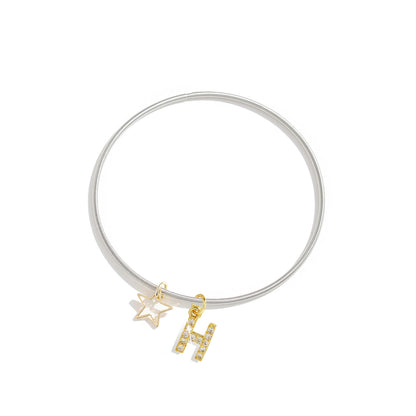 Pentagram Couple Wristband For Him And Her In 304 Stainless Steel With 18K Real Gold Plated And Zircon Inlay, Featuring Tube Chain