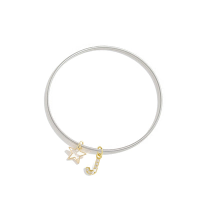 Pentagram Couple Wristband For Him And Her In 304 Stainless Steel With 18K Real Gold Plated And Zircon Inlay, Featuring Tube Chain