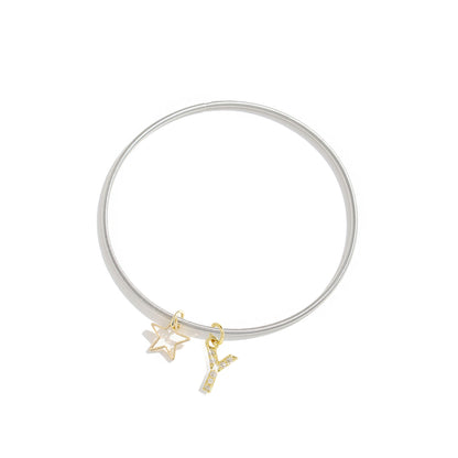 Pentagram Couple Wristband For Him And Her In 304 Stainless Steel With 18K Real Gold Plated And Zircon Inlay, Featuring Tube Chain