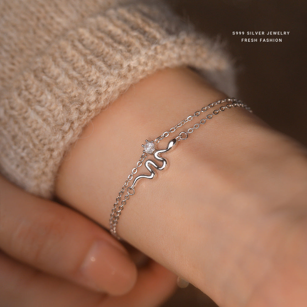Retro Style Snake Bracelet For Women In Electroplated S999 Silver