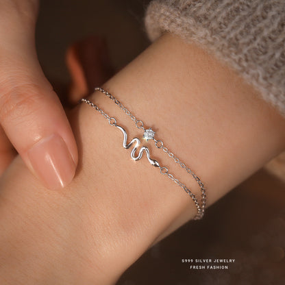 Retro Style Snake Bracelet For Women In Electroplated S999 Silver