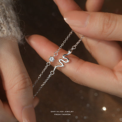 Retro Style Snake Bracelet For Women In Electroplated S999 Silver