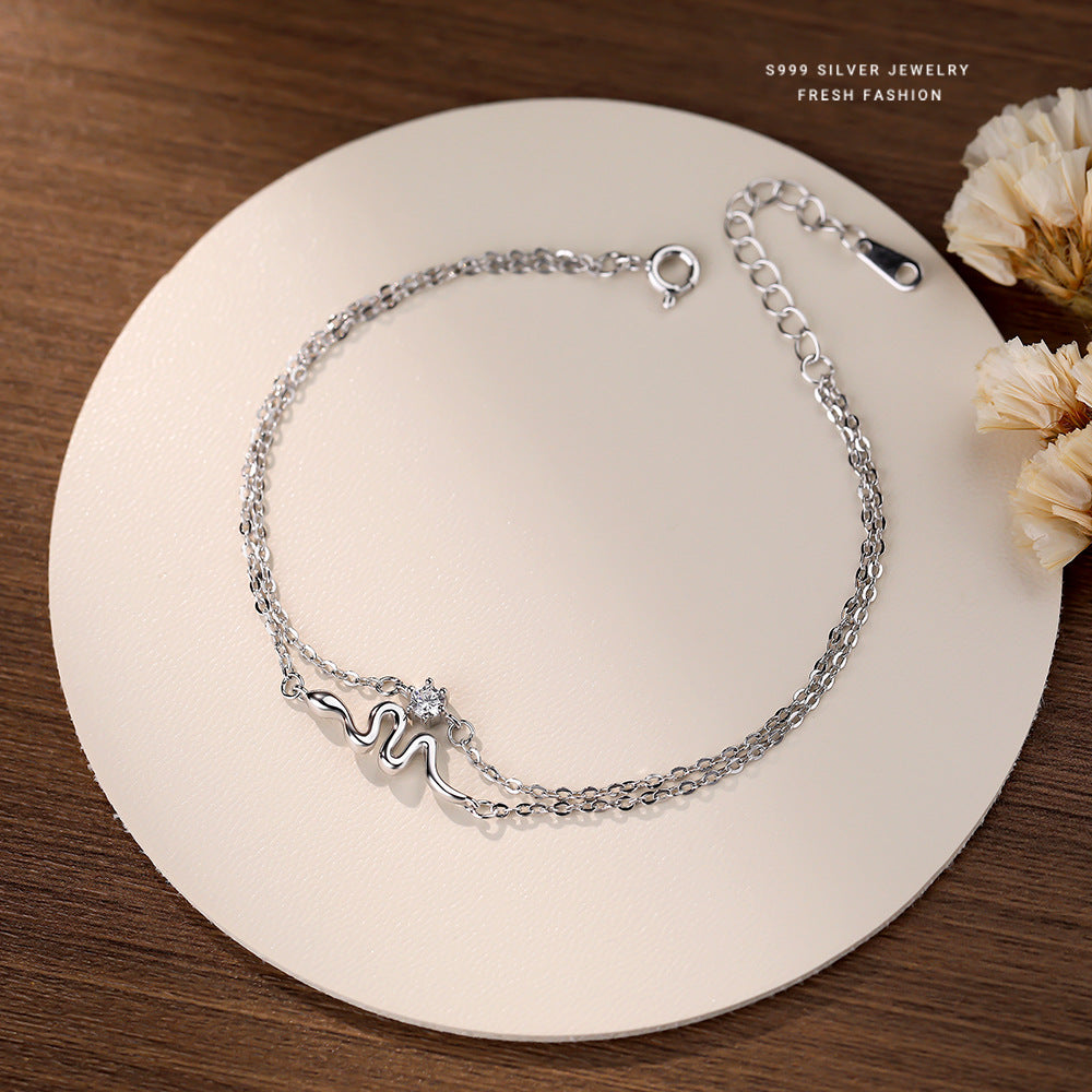 Retro Style Snake Bracelet For Women In Electroplated S999 Silver