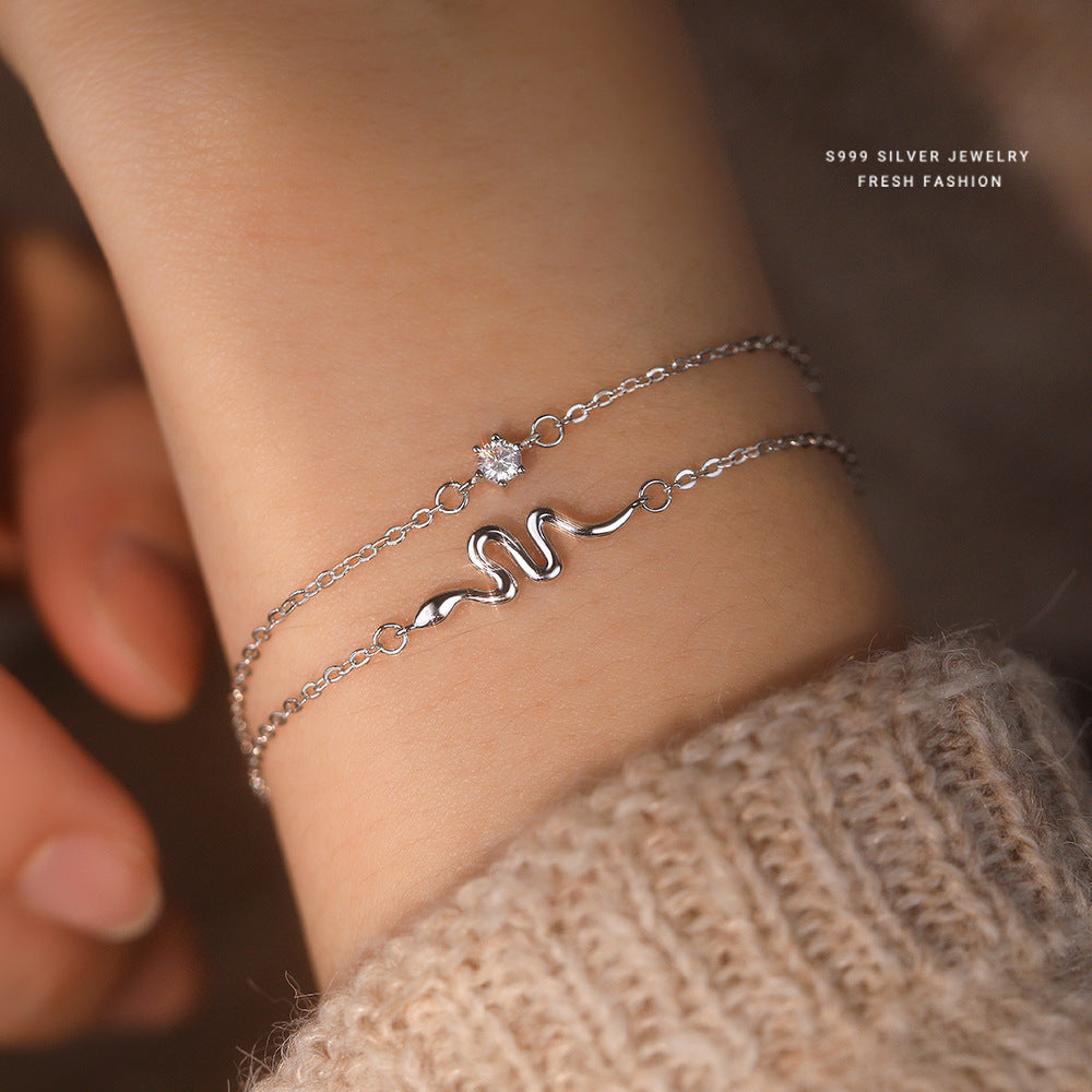 Retro Style Snake Bracelet For Women In Electroplated S999 Silver