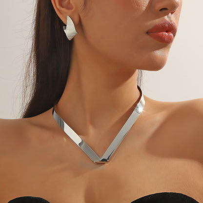 Metal Heart Necklace Earrings Set For Women Minimalist Simple Jewelry Accessories Floral Glass Inlay