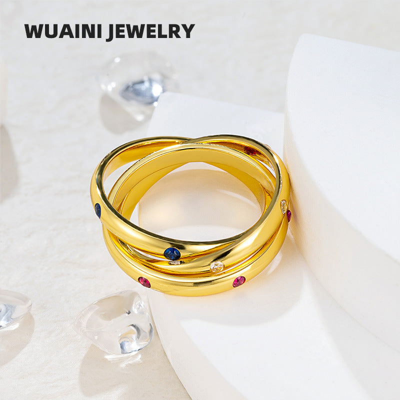 Retro Geometric Titanium Steel Ring For Women In Colour