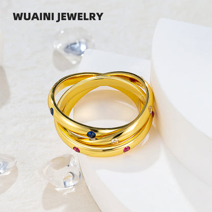 Retro Geometric Titanium Steel Ring For Women In Colour