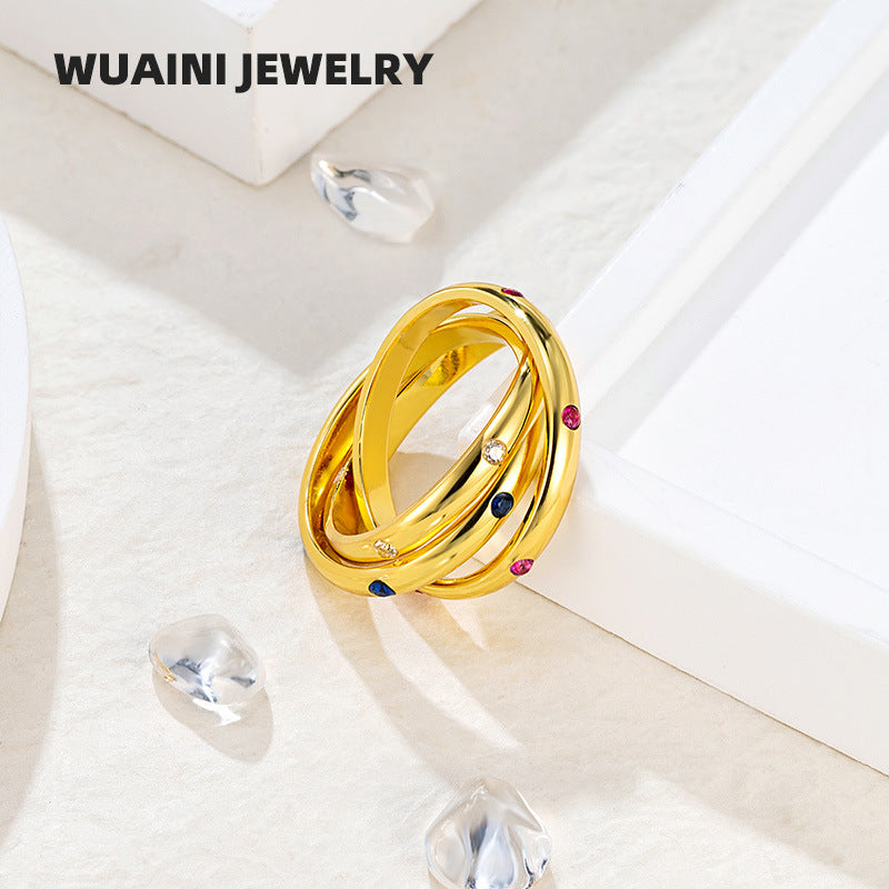 Retro Geometric Titanium Steel Ring For Women In Colour