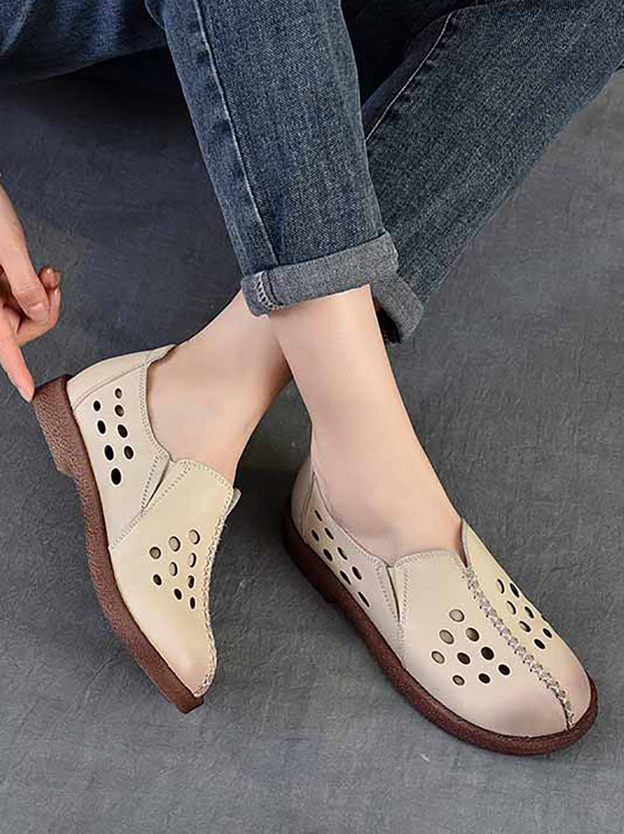 Women Summer Genuine Leather Hollow Out Shoes