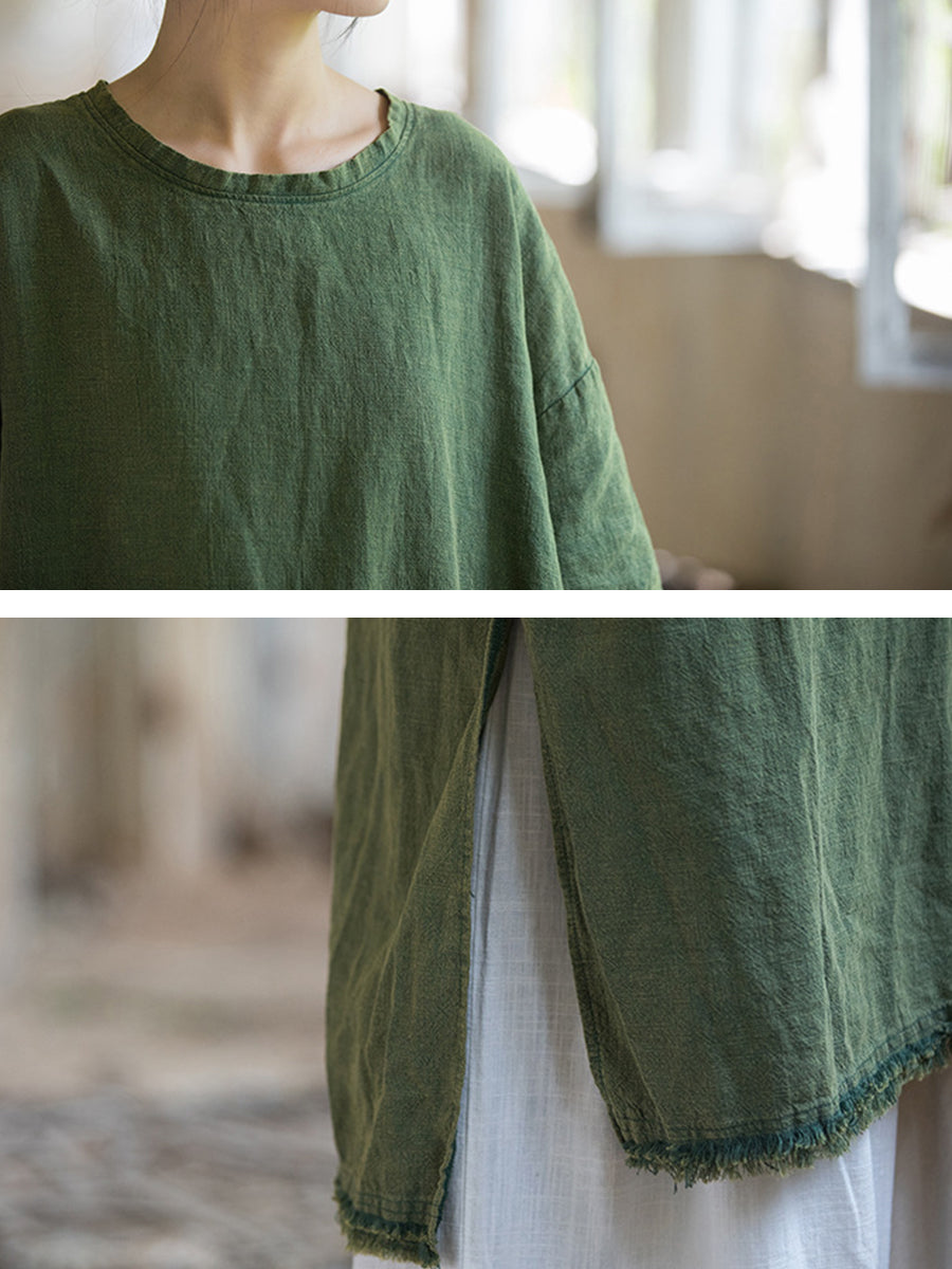 Plus Size Women Summer Vintage Tassel Split Hem Dress