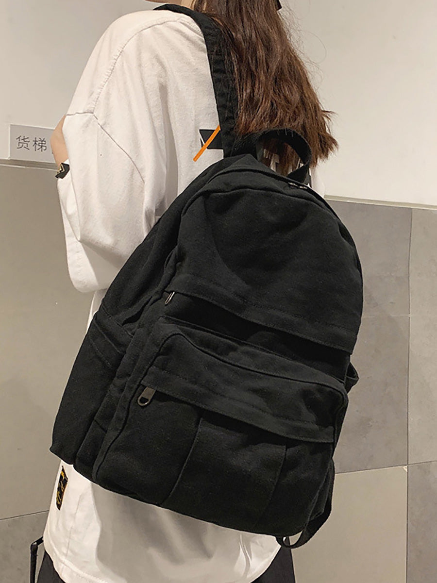 Women Casual Pure Color Canvas Backpack