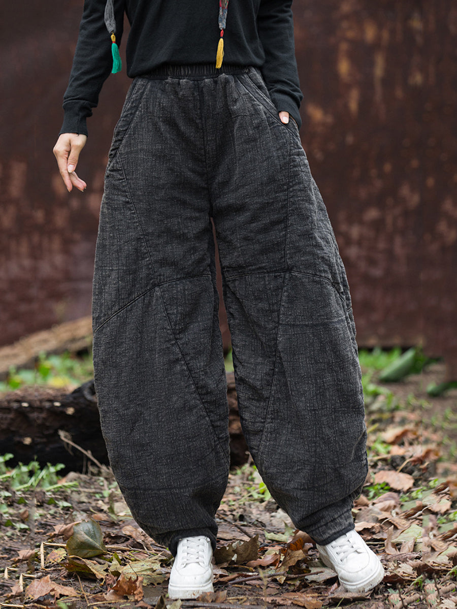 Women Vintage Autumn Solid Spliced Padded Harem Pants