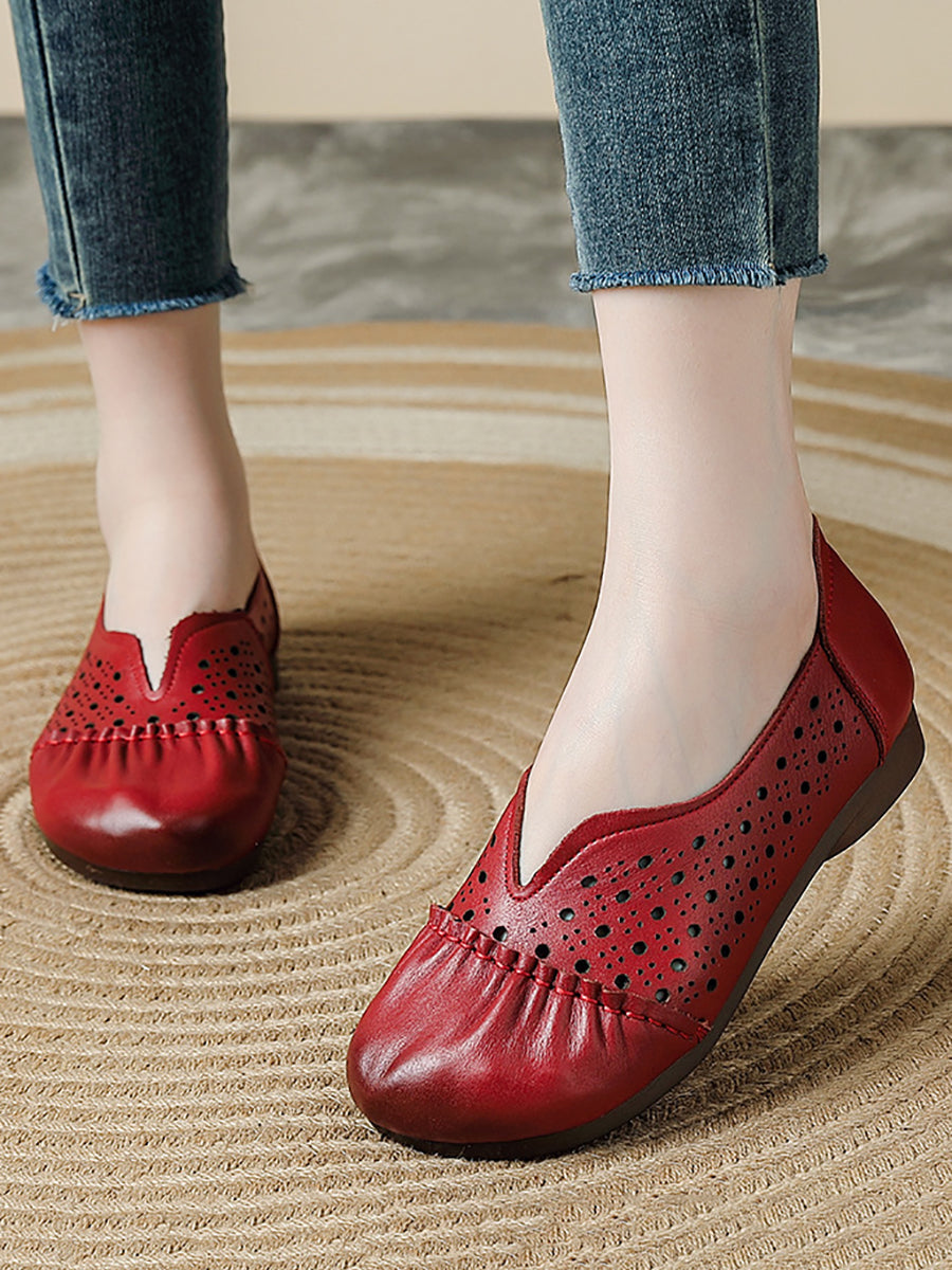 Women Casual Genuine Leather Hollow Out Low Heel Shoes