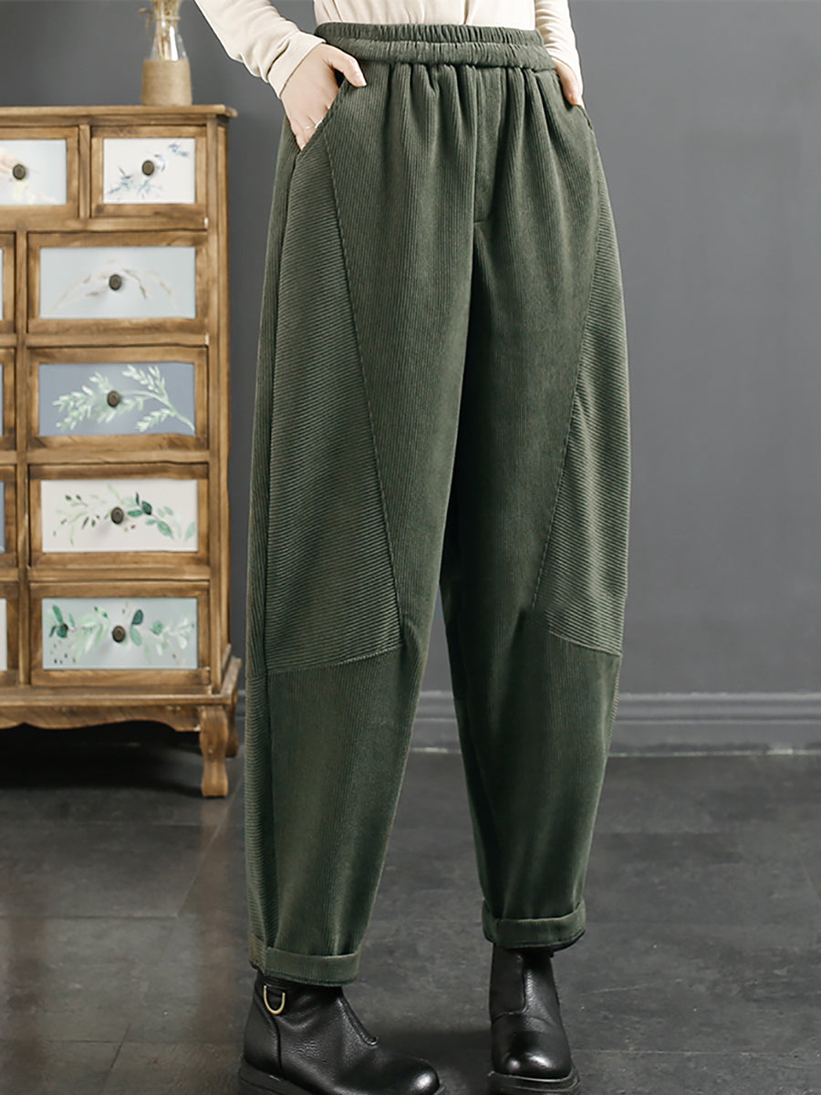 Plus Size Women Vintage Croduroy Plush Warm Harem Pants