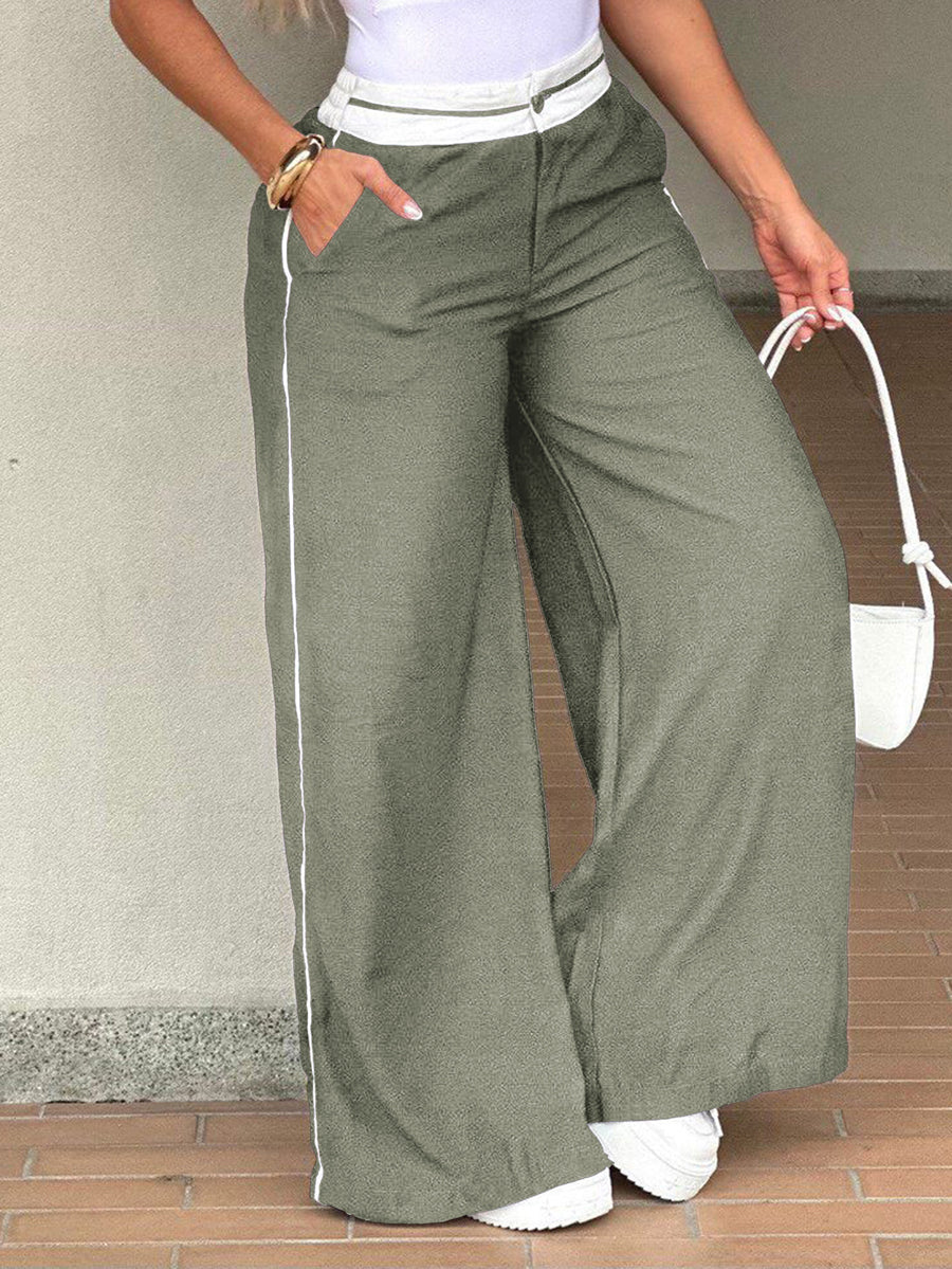 Solid Color Pockets Elasticity Wide Leg Bodycon Trousers Pants