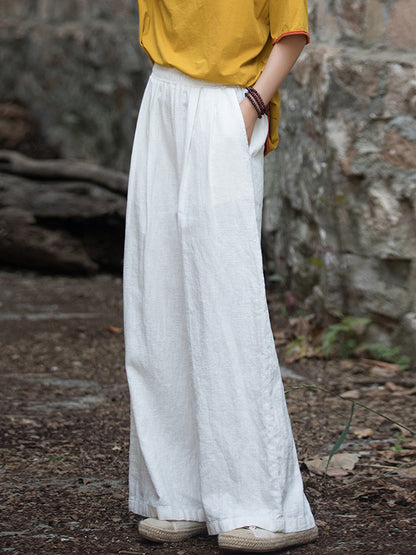 Loose Wide Leg Elasticity Pleated Pockets Solid Color Pants Trousers