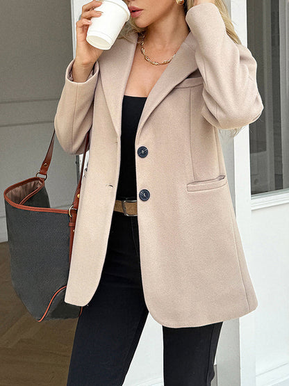 Long Sleeves Buttoned Pockets Solid Color Notched Collar Suit Outerwear