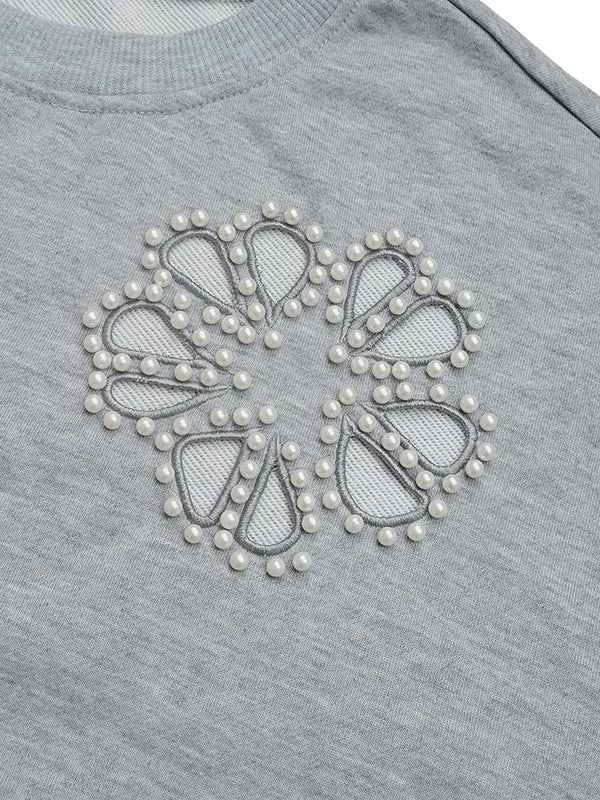 Loose Puff Sleeves Asymmetric Hollow Split-Joint Round-Neck Sweatshirt Tops