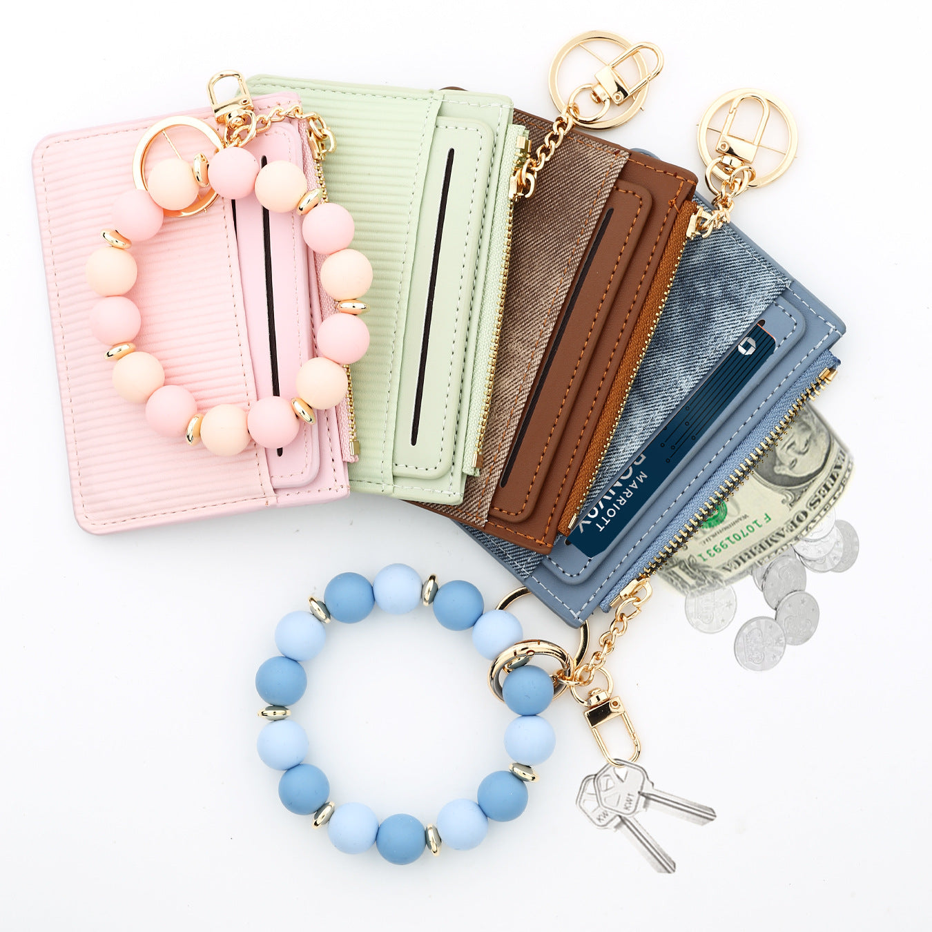 PU Leather Card Holder For Women Featuring Beading Design, Square Shape, And Waterproof Function