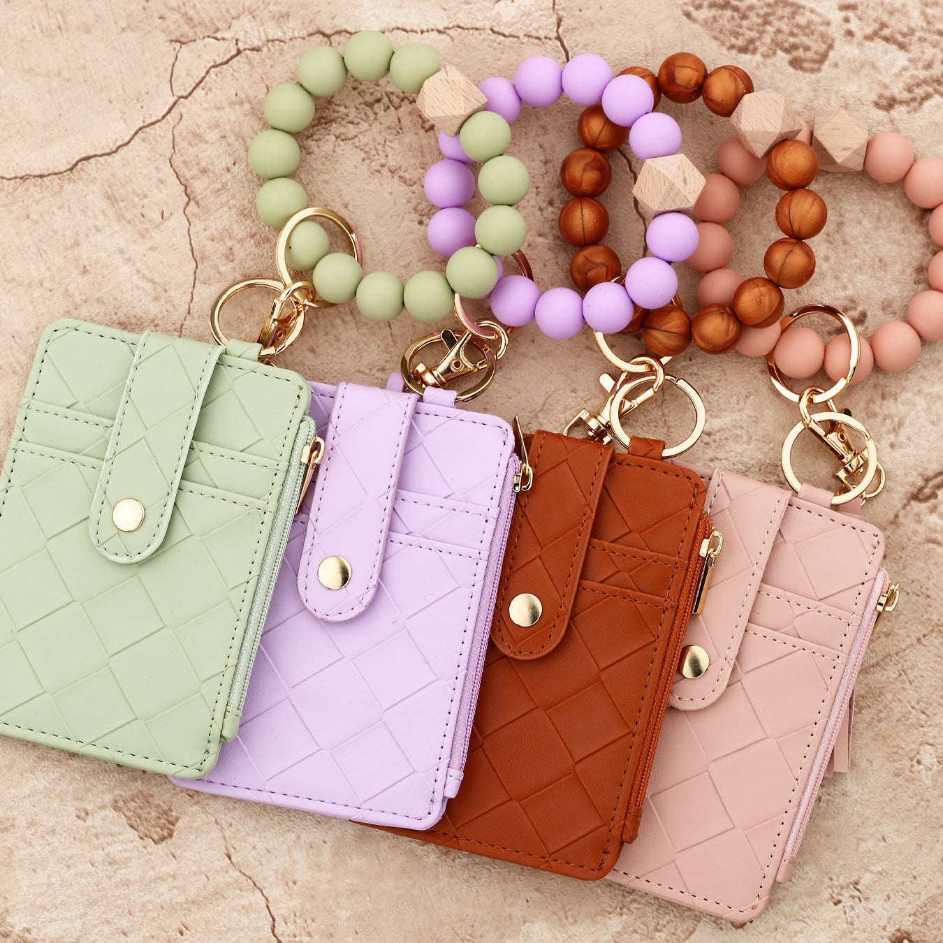 Lattice Key Chain In Beige, Stylish Accessory For Keys And Bags