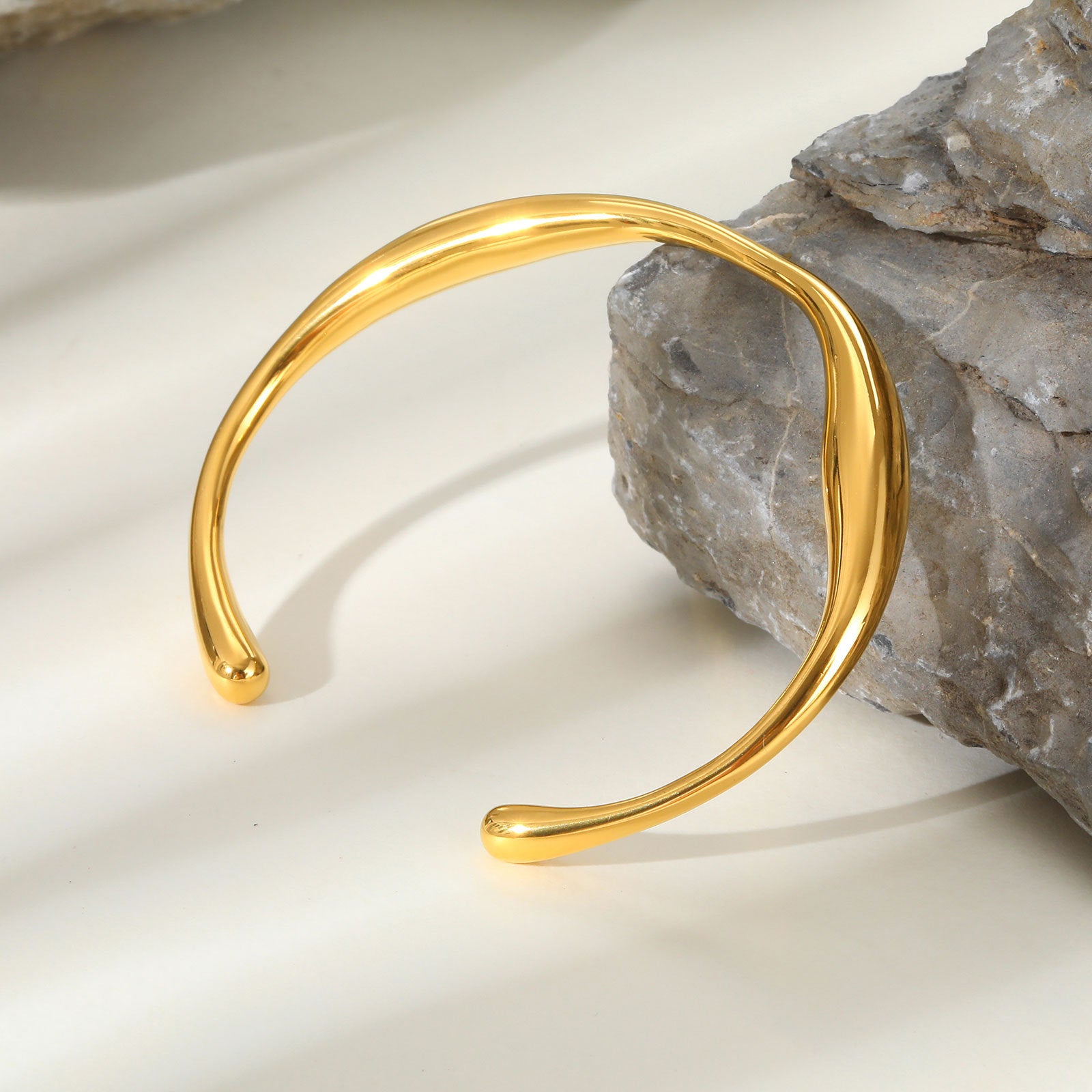 For Women Irregular Electroplated Bangle Made Of 304 Stainless Steel With 18K Real Gold Plated PVD Coated Finish