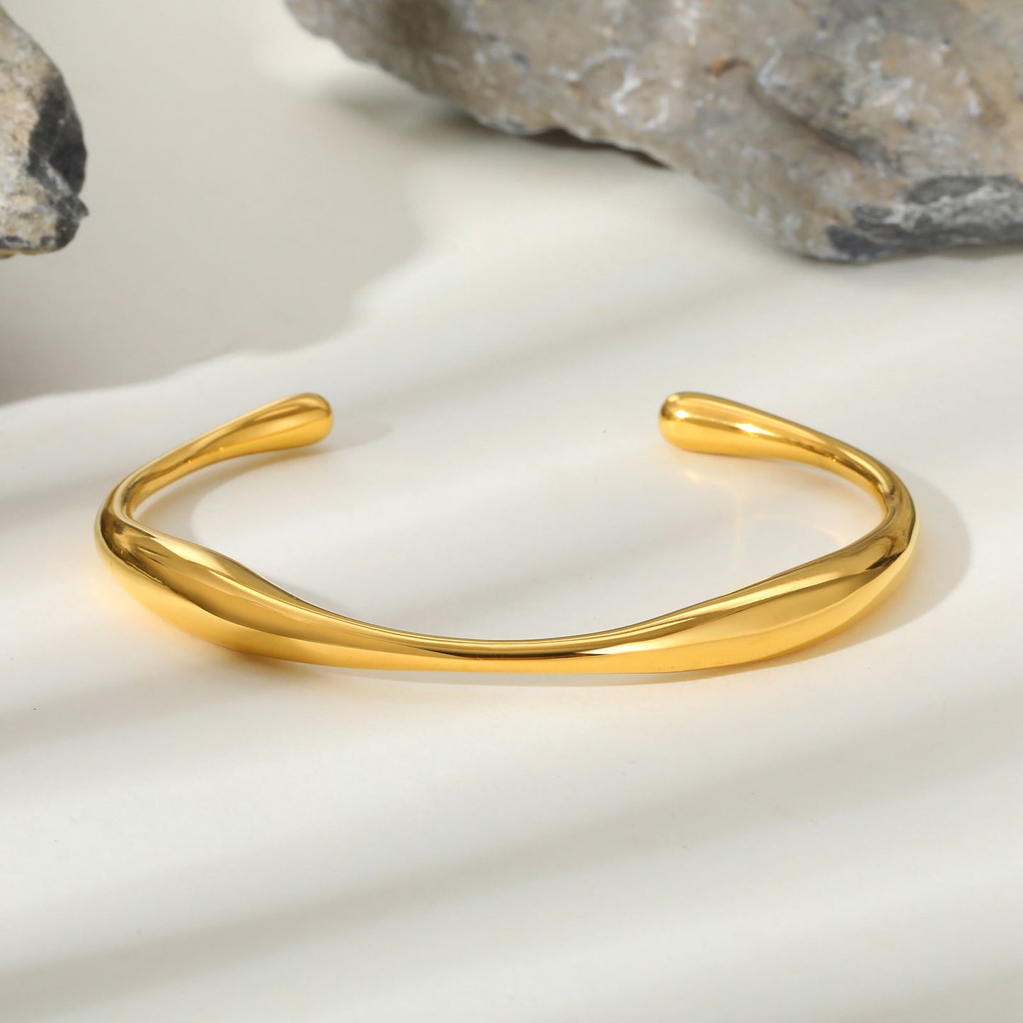 For Women Irregular Electroplated Bangle Made Of 304 Stainless Steel With 18K Real Gold Plated PVD Coated Finish