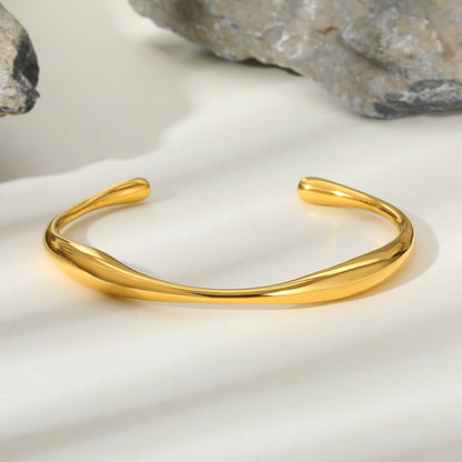 For Women Irregular Electroplated Bangle Made Of 304 Stainless Steel With 18K Real Gold Plated PVD Coated Finish