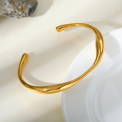 For Women Irregular Electroplated Bangle Made Of 304 Stainless Steel With 18K Real Gold Plated PVD Coated Finish