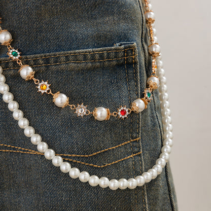 Hip-Hop Metal Waist Chain Featuring Flower And Cross Patterns In Golden Color