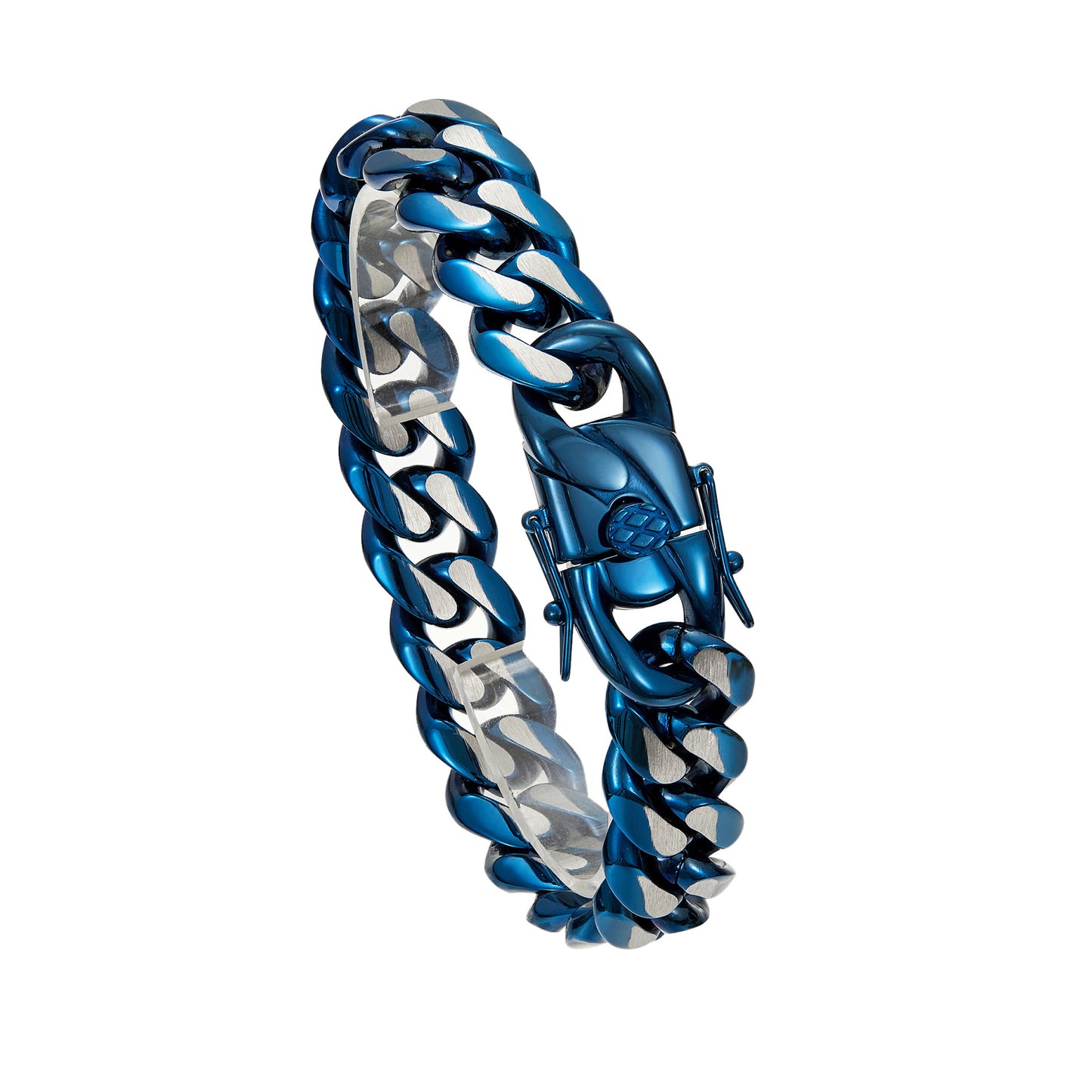 Men's Hip-Hop Blue Cuban Chain Link Necklace In 304 Stainless Steel Featuring Cuban Link Chain Curb Chain