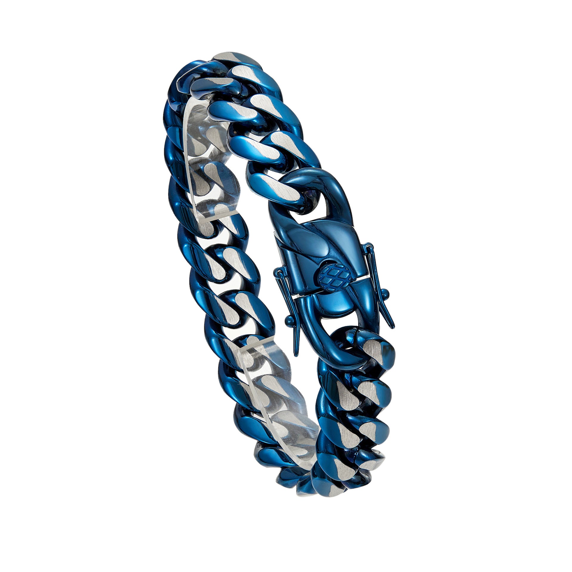 Men's Hip-Hop Blue Cuban Chain Link Necklace In 304 Stainless Steel Featuring Cuban Link Chain Curb Chain