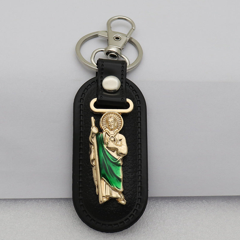 Trillion-cut Electroplated Blue Key Chain In Alloy Material With Retro Style, Featuring PU Inlay