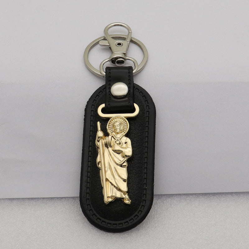 Trillion-cut Electroplated Blue Key Chain In Alloy Material With Retro Style, Featuring PU Inlay