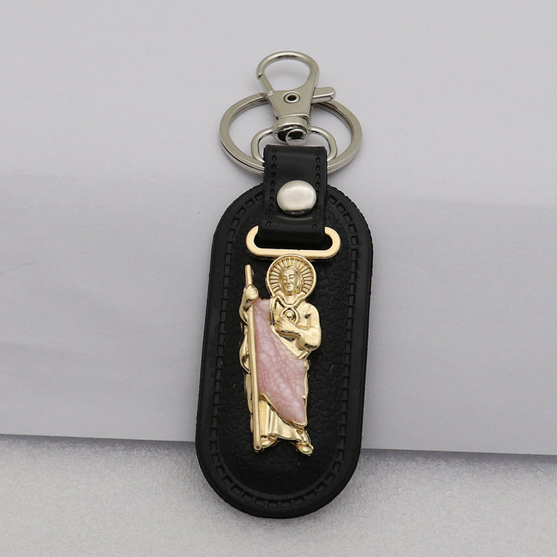Trillion-cut Electroplated Blue Key Chain In Alloy Material With Retro Style, Featuring PU Inlay