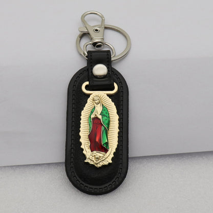 Trillion-cut Electroplated Blue Key Chain In Alloy Material With Retro Style, Featuring PU Inlay