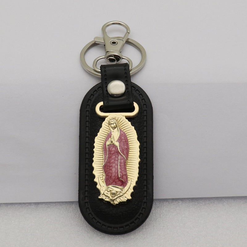 Trillion-cut Electroplated Blue Key Chain In Alloy Material With Retro Style, Featuring PU Inlay