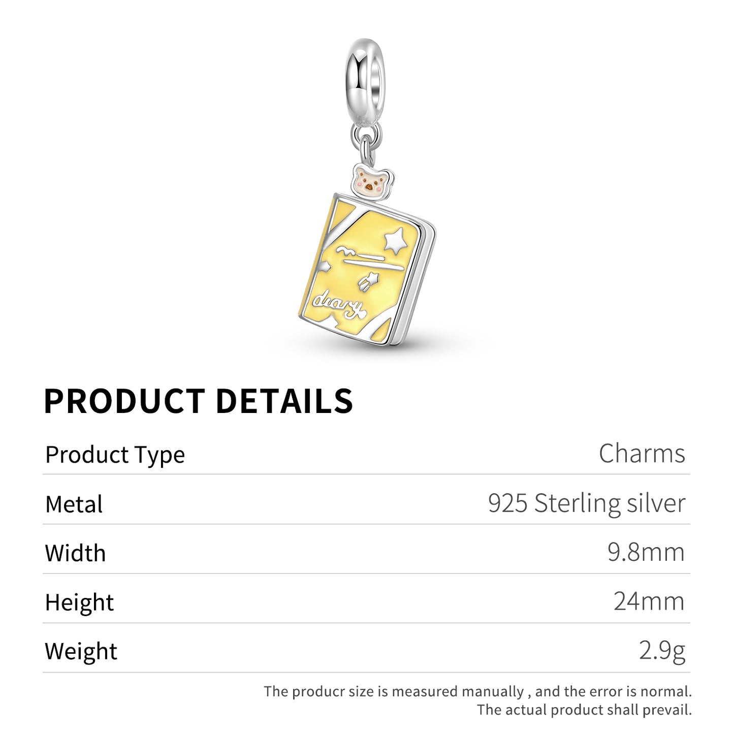925 Sterling Silver Pendant Book With Electroplated Gold Plating And Epoxy Inlay Featuring Artificial Zircon Stone, 1 Piece
